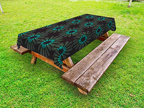 ABAKUHAUS Astratto Tovaglia da Esterno, Fioritura Foglia Modello, Tovaglia da Picnic Lavabile Decorativa, 145 cm x 265 cm, Seafoam Antracite