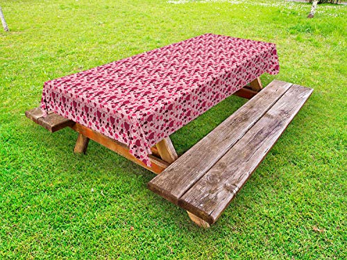 ABAKUHAUS Romantico Tovaglia da Esterno, Hearts Theme Gradient Amore, Tovaglia da Picnic Lavabile Decorativa, 145 cm x 265 cm, Coral Marrone e Magenta