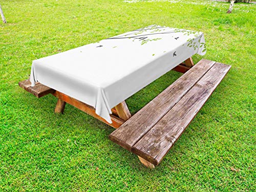 ABAKUHAUS Albero Tovaglia da Esterno, Spring Season e Filiali, Tovaglia da Picnic Lavabile Decorativa, 145 cm x 305 cm, Dimgray Lime Green