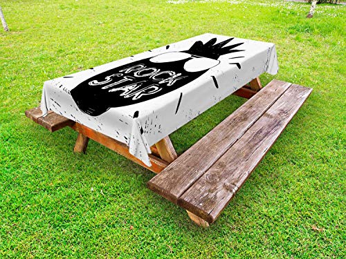 ABAKUHAUS Ananas Tovaglia da Esterno, Rockstar Frutta Esotica, Tovaglia da Picnic Lavabile Decorativa, 145 cm x 210 cm, Charcoal Grey And White