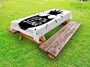 ABAKUHAUS Ananas Tovaglia da Esterno, Rockstar Frutta Esotica, Tovaglia da Picnic Lavabile Decorativa, 145 cm x 210 cm, Charcoal Grey And White