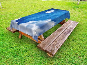 ABAKUHAUS Chiaro di Luna Tovaglia da Esterno, Fantasia Luna Stars Clouds, Tovaglia da Picnic Lavabile Decorativa, 145 cm x 265 cm, Notte Bianca Blu