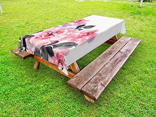 ABAKUHAUS Acquerello Tovaglia da Esterno, Pastel Roses, Tovaglia da Picnic Lavabile Decorativa, 145 cm x 265 cm, Rosa Grigio