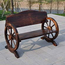 Panchina retrò in legno con ruota di carro per patio - Panca per veranda da giardino all'aperto, sedie da balcone in legno massello antisettico e panche da cortile per il tempo libero con schienale