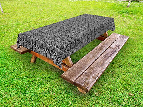 ABAKUHAUS Astratto Tovaglia da Esterno, Illusione Ottica Diagonal, Tovaglia da Picnic Lavabile Decorativa, 145 cm x 210 cm, Charcoal Grey Bianco