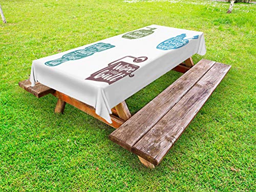 ABAKUHAUS Regole da Bagno Tovaglia da Esterno, Pulizia Personale, Tovaglia da Picnic Lavabile Decorativa, 145 cm x 265 cm, Bianco Multicolor
