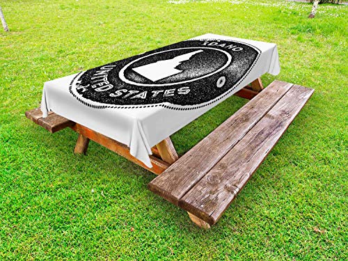 ABAKUHAUS Idaho Tovaglia da Esterno, Gem Stato Silhouette Mappa Logo, Tovaglia da Picnic Lavabile Decorativa, 145 cm x 265 cm, Charcoal Grey And White