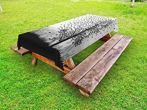 ABAKUHAUS Corvo Nero Tovaglia da Esterno, Murder of Crows su Albero, Tovaglia da Picnic Lavabile Decorativa, 145 cm x 265 cm, Charcoal Grey Taupe Warm