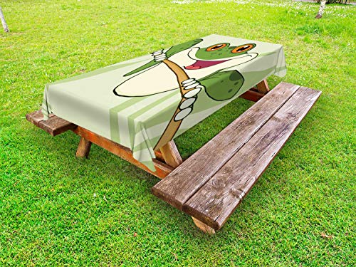 ABAKUHAUS Rane Tovaglia da Esterno, Felice Anfibio in Jungle, Tovaglia da Picnic Lavabile Decorativa, 145 cm x 305 cm, Pastello Verde Multicolor