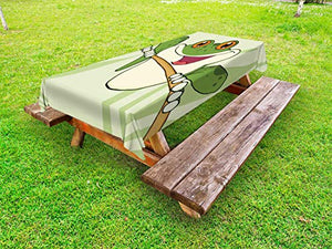 ABAKUHAUS Rane Tovaglia da Esterno, Felice Anfibio in Jungle, Tovaglia da Picnic Lavabile Decorativa, 145 cm x 305 cm, Pastello Verde Multicolor