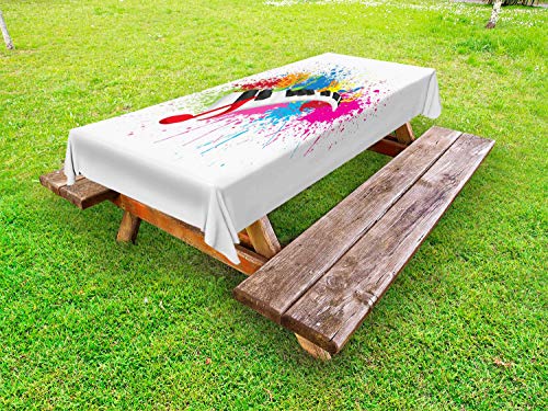 ABAKUHAUS Musica Tovaglia da Esterno, Vernice Splatter Keyboard Fun, Tovaglia da Picnic Lavabile Decorativa, 145 cm x 265 cm, Bianco e Multicolore