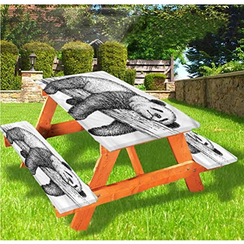 LEWIS FRANKLIN Tenda da doccia in bianco e nero per tavolo da picnic e panchina, tovaglia con bordo elastico gigante, 60 x 180 cm, set da 3 pezzi per tavolo pieghevole