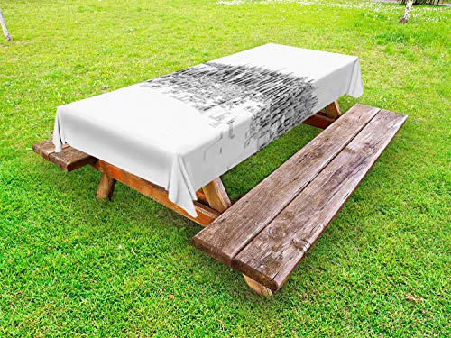 ABAKUHAUS Architettura Tovaglia da Esterno, Edifici Urbano Vista, Tovaglia da Picnic Lavabile Decorativa, 145 cm x 265 cm, Charcoal Grey Polvere e Bianco