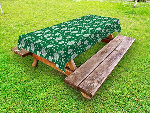 ABAKUHAUS Dente di Leone Tovaglia da Esterno, Semi Modello botanico, Tovaglia da Picnic Lavabile Decorativa, 145 cm x 265 cm, Forest Green Verde