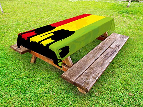 ABAKUHAUS Silhouette Tovaglia da Esterno, Fauna Elephant, Tovaglia da Picnic Lavabile Decorativa, 145 cm x 265 cm, Giallo Lime Green