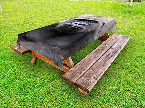 ABAKUHAUS Gorilla Tovaglia da Esterno, Vicino Giovane Gorilla Maschio, Tovaglia da Picnic Lavabile Decorativa, 145 cm x 210 cm, Grigio Scuro Umber