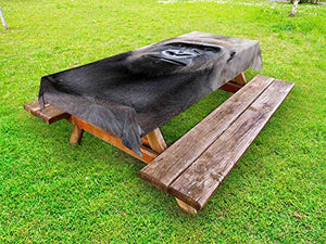 ABAKUHAUS Gorilla Tovaglia da Esterno, Vicino Giovane Gorilla Maschio, Tovaglia da Picnic Lavabile Decorativa, 145 cm x 305 cm, Grigio Scuro Umber