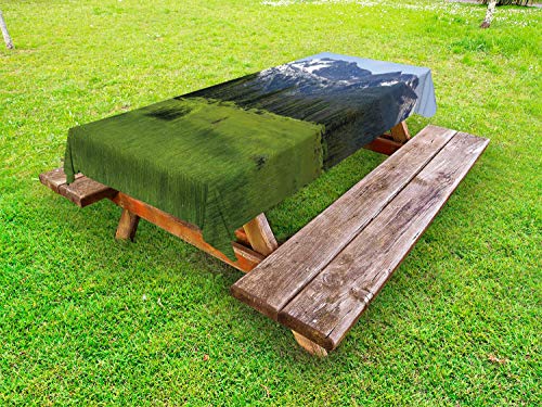 ABAKUHAUS Idaho Tovaglia da Esterno, Dente di Sega Foothill Paesaggio, Tovaglia da Picnic Lavabile Decorativa, 145 cm x 305 cm, Ceil Blue Olive Verde