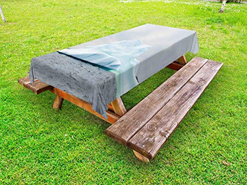 ABAKUHAUS Ice Berg Tovaglia da Esterno, Roccia geografica on Water, Tovaglia da Picnic Lavabile Decorativa, 145 cm x 265 cm, Baby Blue Purpleblue
