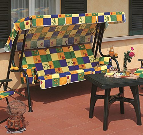 ARREDinITALY - Dondolo 4 posti con Struttura in Metallo e Cuscini Fantasia 110 - Struttura Verde Bosco - 100% Made in Italy