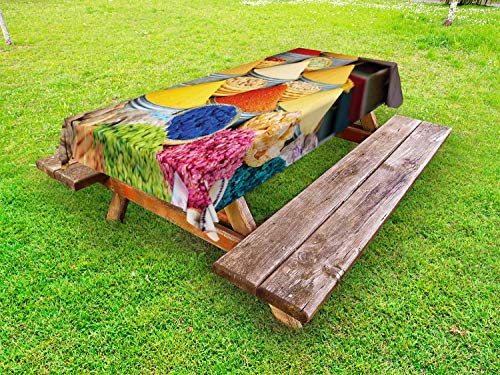 ABAKUHAUS Spezia Tovaglia da Esterno, Gruppo di Elementi Base di Erbe Organica, Tovaglia da Picnic Lavabile Decorativa, 145 cm x 265 cm, Multicolore