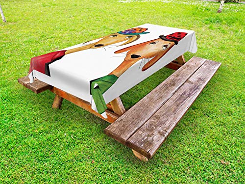 ABAKUHAUS Barboncino Tovaglia da Esterno, Doodle Stile Divertenti Disegni, Tovaglia da Picnic Lavabile Decorativa, 145 cm x 305 cm, Multicolore