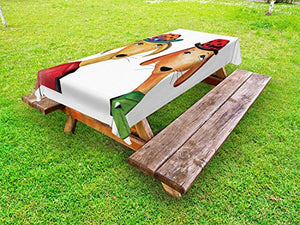 ABAKUHAUS Barboncino Tovaglia da Esterno, Doodle Stile Divertenti Disegni, Tovaglia da Picnic Lavabile Decorativa, 145 cm x 305 cm, Multicolore