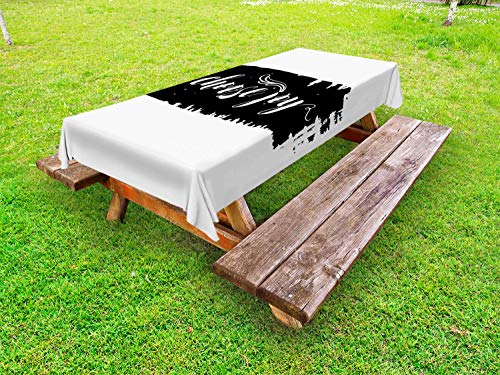 ABAKUHAUS Scegli Joy Tovaglia da Esterno, Siate gioiosi Forget Tristezza, Tovaglia da Picnic Lavabile Decorativa, 145 cm x 265 cm, Charcoal Grey And White