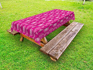 ABAKUHAUS Astratto Tovaglia da Esterno, Forme di Circle e la Linea, Tovaglia da Picnic Lavabile Decorativa, 145 cm x 305 cm, Magenta Rosa