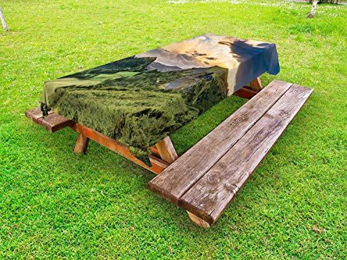 ABAKUHAUS Paesaggio Tovaglia da Esterno, Sunset Panorama Nature, Tovaglia da Picnic Lavabile Decorativa, 145 cm x 210 cm, Multicolore
