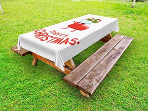 ABAKUHAUS Natale Tovaglia da Esterno, Felice calzino Candy Canes, Tovaglia da Picnic Lavabile Decorativa, 145 cm x 265 cm, Rosa Scuro e Bianco
