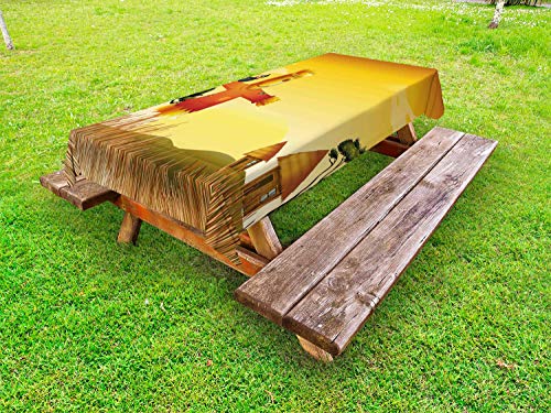 ABAKUHAUS Rurale Tovaglia da Esterno, Agriturismo e Spaventapasseri, Tovaglia da Picnic Lavabile Decorativa, 145 cm x 305 cm, Multicolore