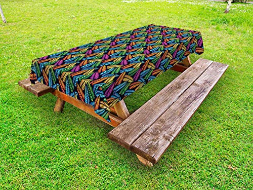 ABAKUHAUS Le Foglie Tovaglia da Esterno, Hawaiian Piante Colorate, Tovaglia da Picnic Lavabile Decorativa, 145 cm x 305 cm, Charcoal Grigio Multicolore