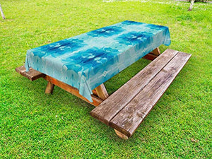 ABAKUHAUS Astratto Tovaglia da Esterno, Aquatic Motivi grafici, Tovaglia da Picnic Lavabile Decorativa, 145 cm x 305 cm, Seafoam e Mare Blu