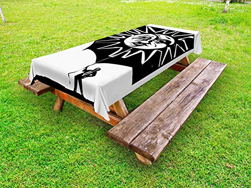 ABAKUHAUS Sole e Luna Tovaglia da Esterno, l'Uomo in possesso di Una Stringa, Tovaglia da Picnic Lavabile Decorativa, 145 cm x 265 cm, Charcoal Grey Bianco