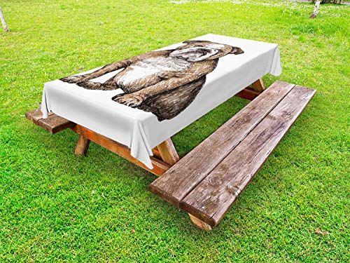 ABAKUHAUS Bulldog Tovaglia da Esterno, Sketchy Mano Creatura Drawn, Tovaglia da Picnic Lavabile Decorativa, 145 cm x 305 cm, Cammello Antracite