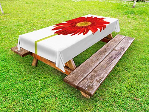 ABAKUHAUS Gerber Daisy Tovaglia da Esterno, Primo Piano Fiore Foto, Tovaglia da Picnic Lavabile Decorativa, 145 cm x 305 cm, Vermilion Mela Verde