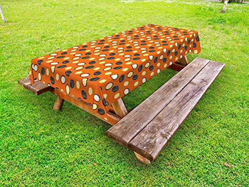 ABAKUHAUS Astratto Tovaglia da Esterno, Motivo Noci Organico, Tovaglia da Picnic Lavabile Decorativa, 145 cm x 305 cm, Senape Vermilion Crema