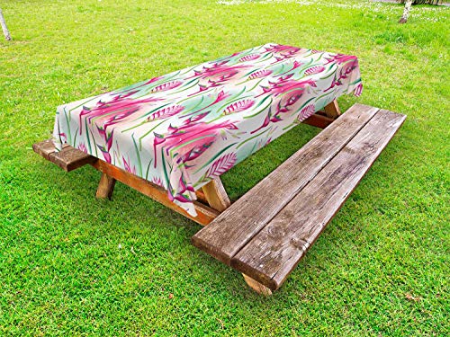 ABAKUHAUS Esotico Tovaglia da Esterno, Macchie di Vernice Tropic Fiori, Tovaglia da Picnic Lavabile Decorativa, 145 cm x 265 cm, Magenta Fern Green