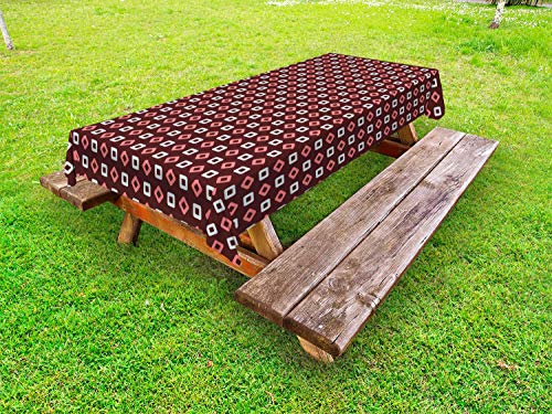 ABAKUHAUS Geometria Astratta Tovaglia da Esterno, piazze Rhombus, Tovaglia da Picnic Lavabile Decorativa, 145 cm x 265 cm, Redbrown Rosa