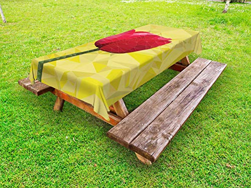 ABAKUHAUS poligoni Tovaglia da Esterno, Geometrico Blooming Tulip, Tovaglia da Picnic Lavabile Decorativa, 145 cm x 305 cm, Pale Green e Dark Pink