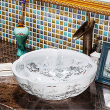 Jgophu - Lavabo in porcellana cinese con motivo Monti Neve, colore: Bianco