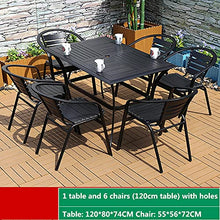 VBARV Set da Pranzo in Metallo a 7 Pezzi, Tavolo da Esterno con 6 sedie, Tavolo da bistrot Lungo con Foro per ombrellone, per Giardino sul Retro, terrazza, Cortile