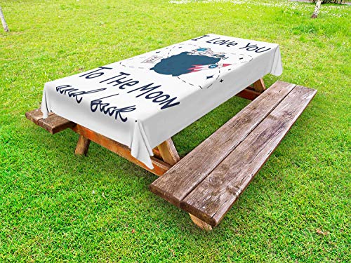 ABAKUHAUS Ti Amo Fino alla Luna e Ritorno Tovaglia da Esterno, Mission Pianeti Viaggi, Tovaglia da Picnic Lavabile Decorativa, 145 cm x 210 cm, Bianco e Blu Ardesia