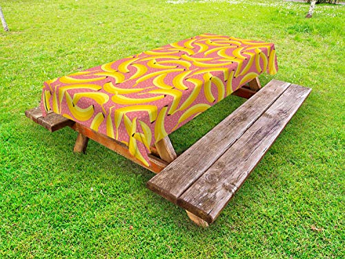 ABAKUHAUS Banana Tovaglia da Esterno, Frutta esotica e Pois, Tovaglia da Picnic Lavabile Decorativa, 145 cm x 305 cm, Pastello Rosa Giallo