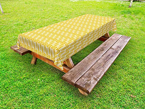 ABAKUHAUS Astratto Tovaglia da Esterno, Campagna, Tovaglia da Picnic Lavabile Decorativa, 145 cm x 265 cm, Terra Giallo e Bianco
