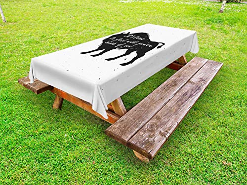 ABAKUHAUS Bufalo Tovaglia da Esterno, Monochrome Wildlife Sketch, Tovaglia da Picnic Lavabile Decorativa, 145 cm x 265 cm, Grigio Antracite