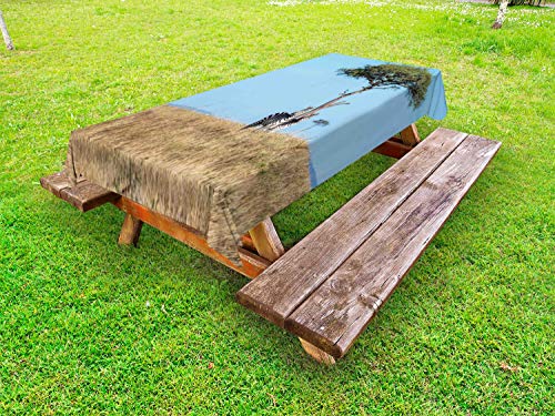 ABAKUHAUS Albero Tovaglia da Esterno, Zebre in deserta Area Safari, Tovaglia da Picnic Lavabile Decorativa, 145 cm x 265 cm, Cielo Blu e Sabbia Marrone