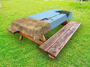 ABAKUHAUS Albero Tovaglia da Esterno, Zebre in deserta Area Safari, Tovaglia da Picnic Lavabile Decorativa, 145 cm x 265 cm, Cielo Blu e Sabbia Marrone