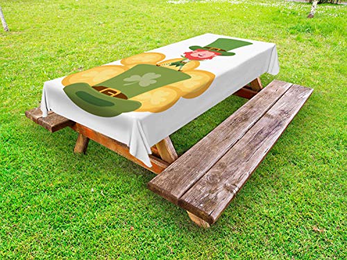 ABAKUHAUS Fata Tovaglia da Esterno, Felice Irish Character, Tovaglia da Picnic Lavabile Decorativa, 145 cm x 305 cm, Olive Green Arancione